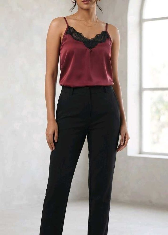 Burgundy Cami Top with Black Lace Trim