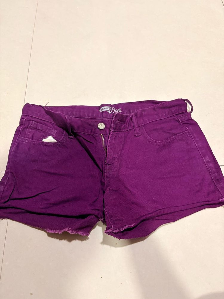 Purple Denim Shorts