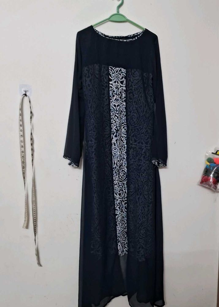 gown style kurti Elegant blue Dress attached shrug