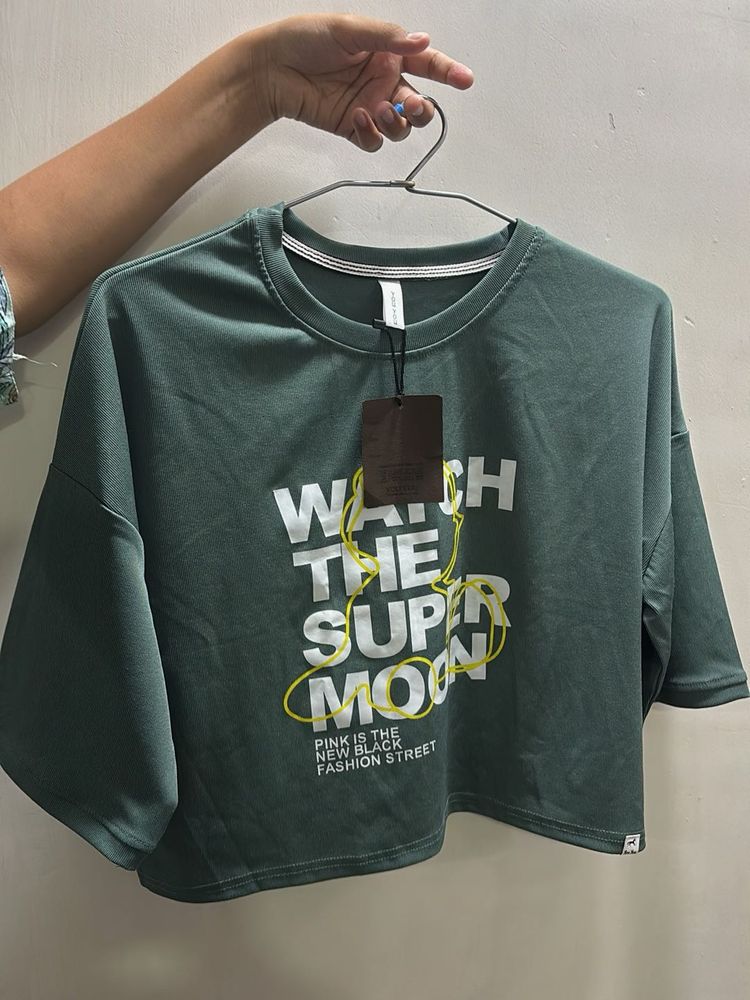 Green Graphic Print Cropped T-Shirt