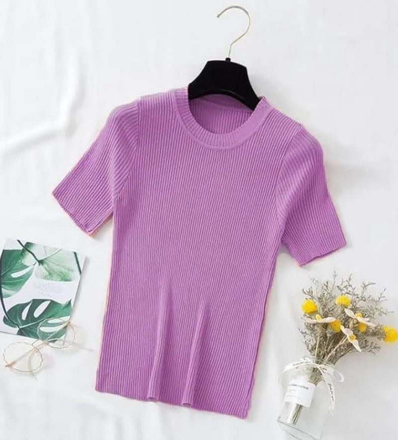 Lilac Ribbed Mock Neck Top