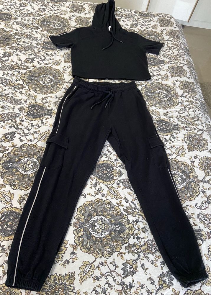 Black Cropped Hoodie &amp; Jogger Set