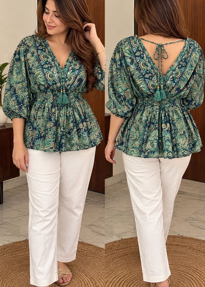 Bohemian Print V-Neck Blouse