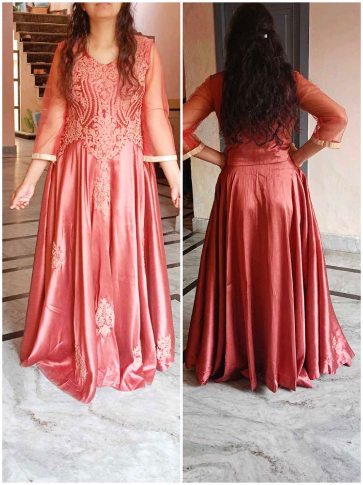 Very Beautiful Embroidery Silk Satin Gown
