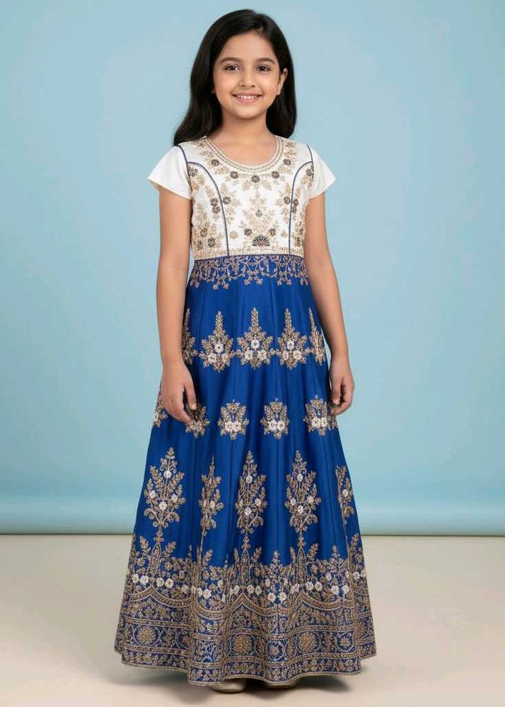 Blue &amp; Gold Embroidered Frock.