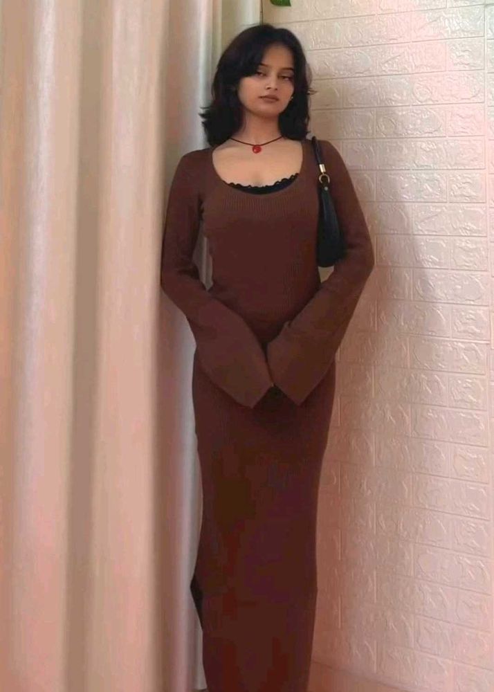 Brown Maxi Ribbed Dress (winter)