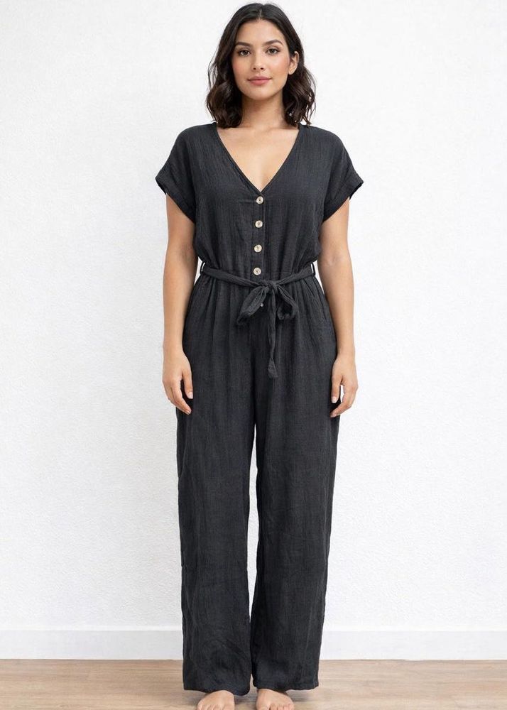 Brand new Chic Black Button-Front Jumpsuit