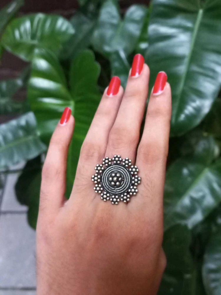 Boho Silver Oxidized Statement earring and ring