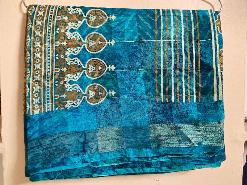 Vintage Teal Printed Sari