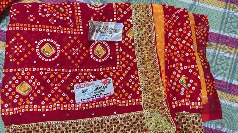 Exclusive Red Bandhani Saree with Blouse