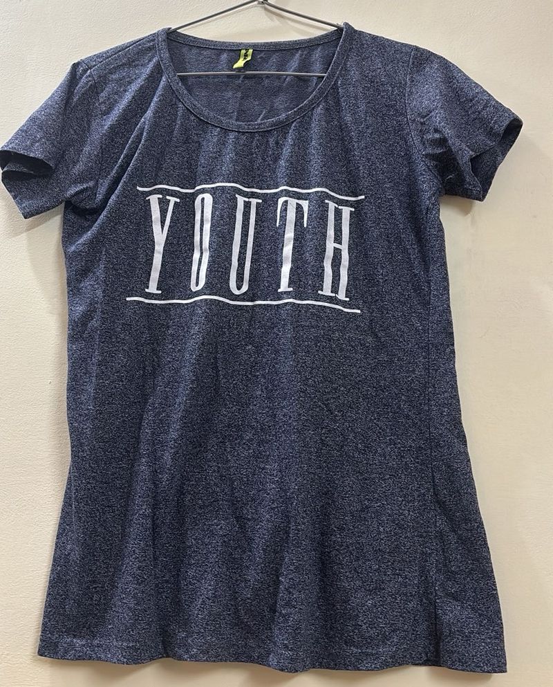Blue textured "YOUTH" Graphic T-Shirt
