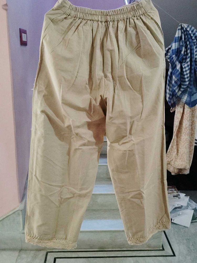 234. Beige Palazzos with Lace Trim