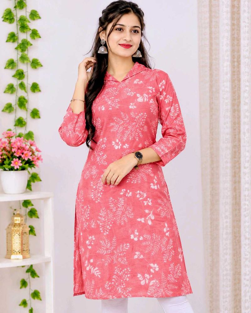 Stylish Pink Floral Print Kurta