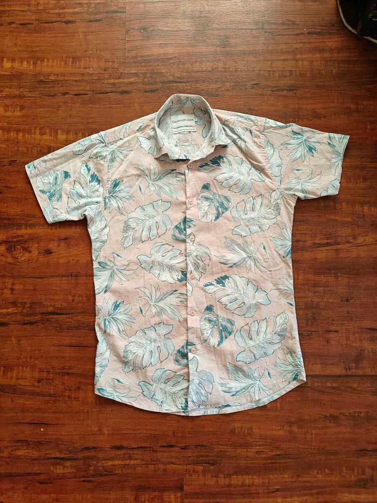 Men's Short Sleeve Leaf Print Shirt
