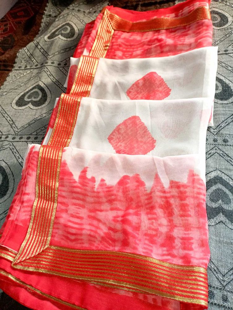 Red Chiffon Saree
