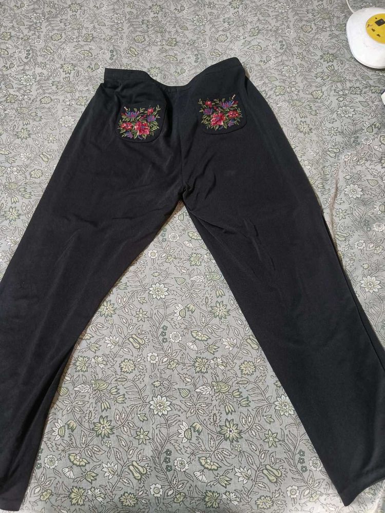 Embroidered Black Palazzo Pants