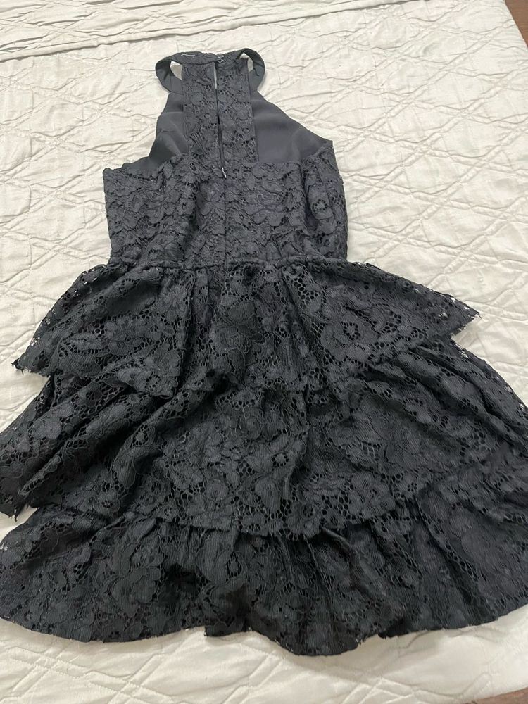 Black Lace Tiered Halter Dress
