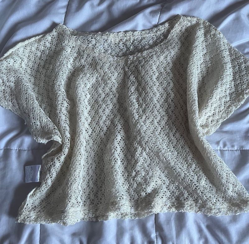 Cream Crochet Knit Top