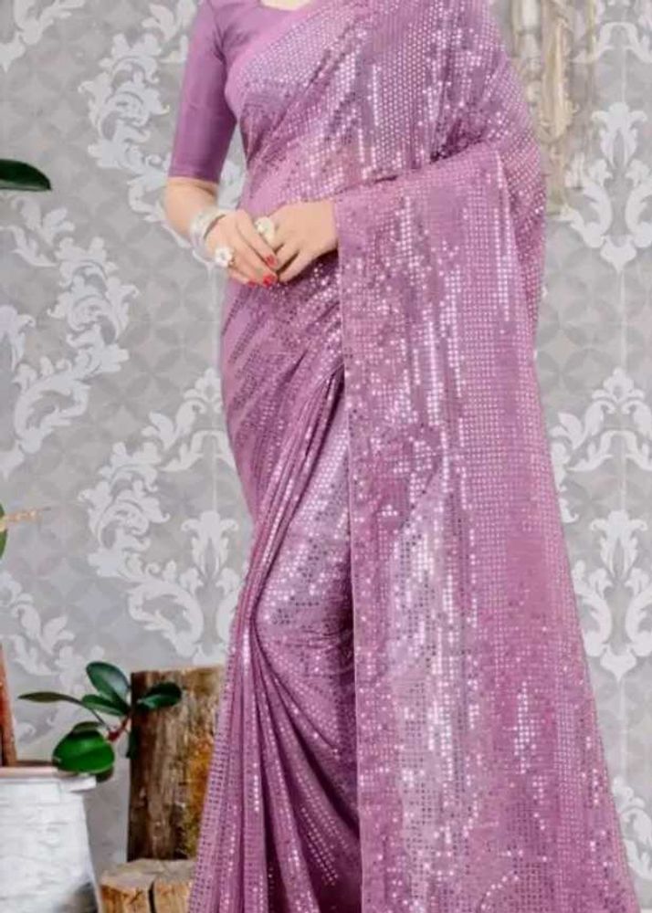 Lavender Sequinned Saree with blouse piece