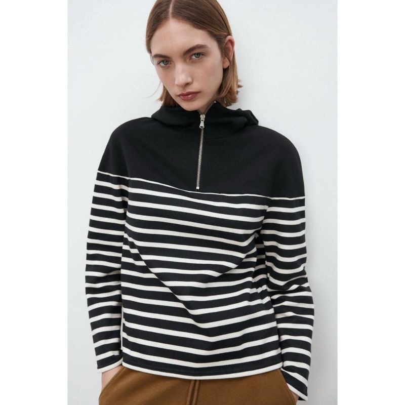 ZARA Striped Hoodie with Zip Detail