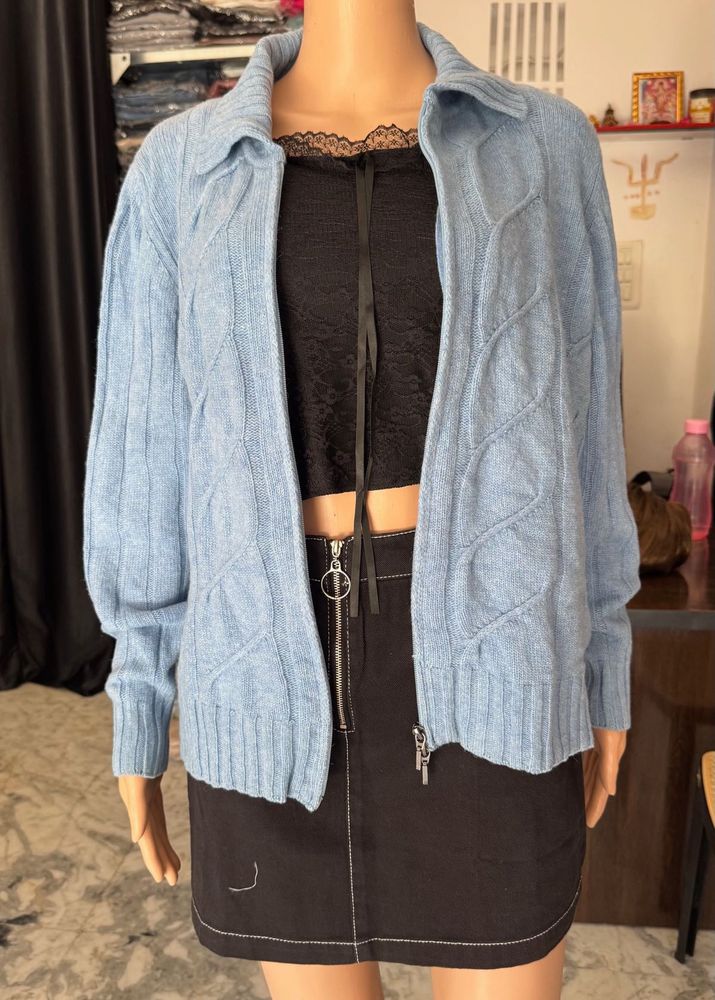 Cable Knit Zip-Up Cardigan