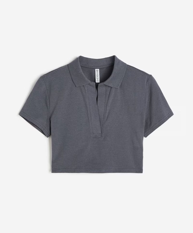 H&amp;M Grey Cropped Polo Top