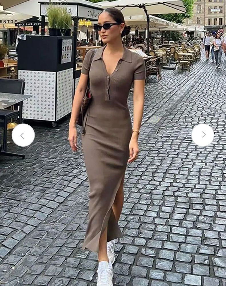 solid slit ribbed dress