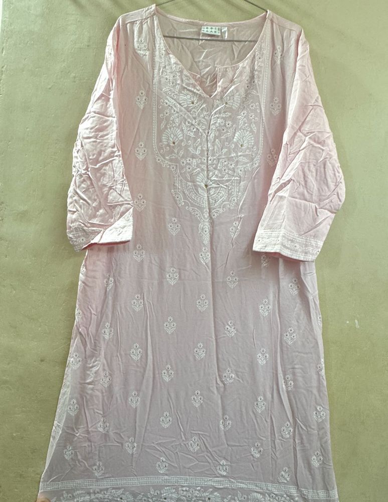 Pink Embroidered Cotton Kurta