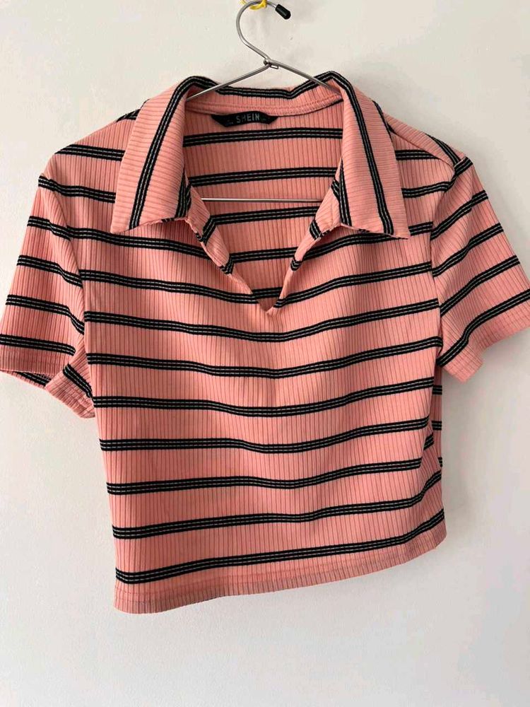 Striped Cropped Polo Top