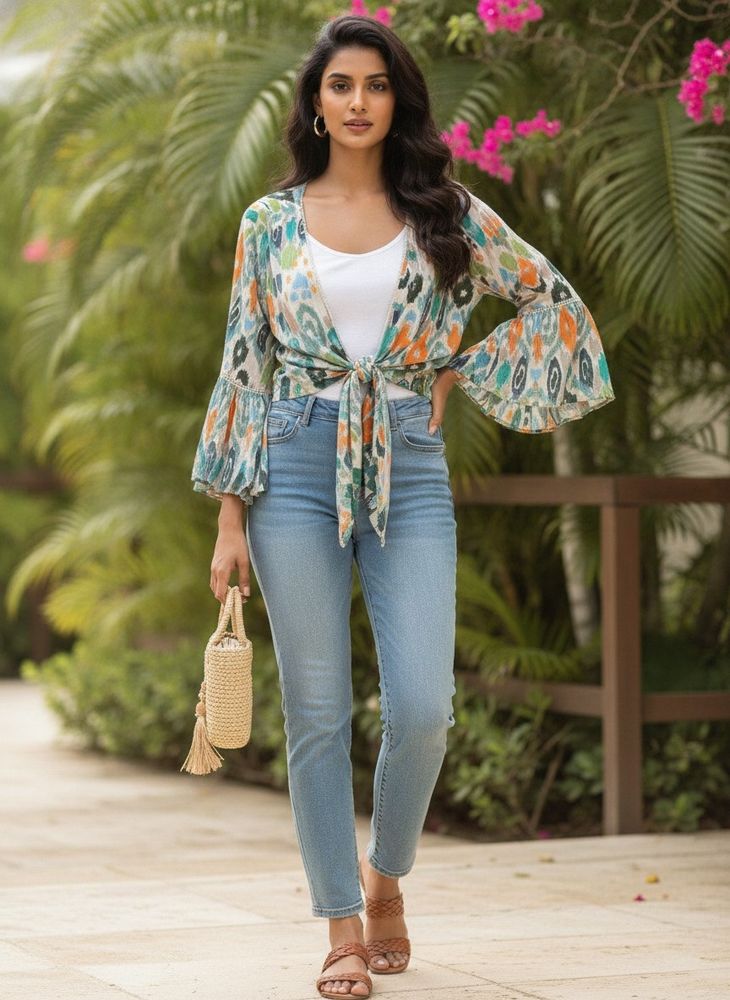 Boho Tie-Front Kimono Top