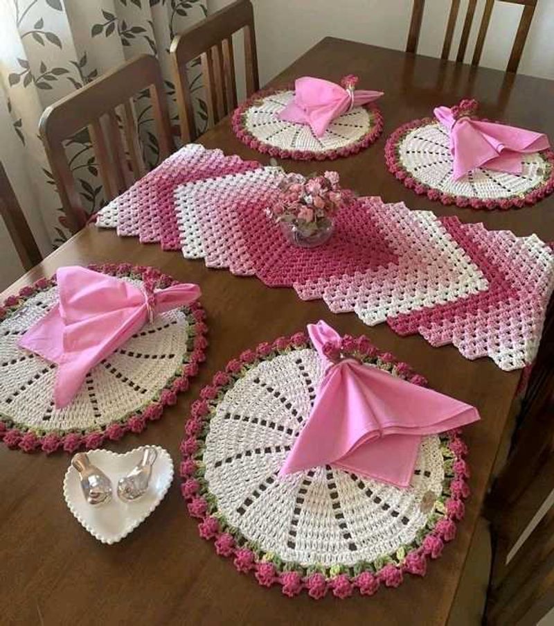 Handmade Crochet Table Runner &amp; Placemats Set