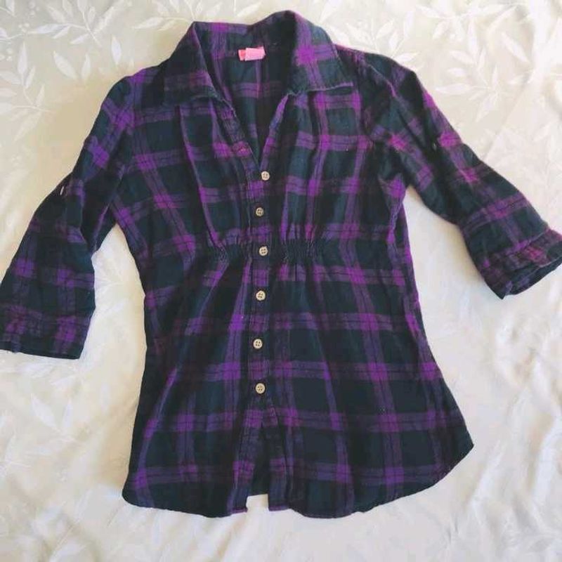 y2k alt grunge Purple &amp; Black Plaid Button Shirt