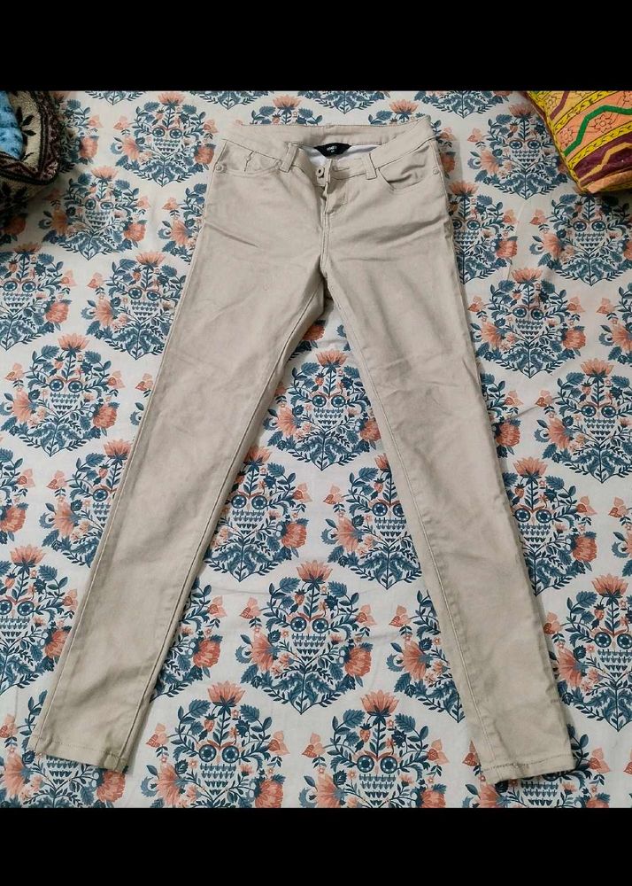 Light Beige Skinny Fit Trousers