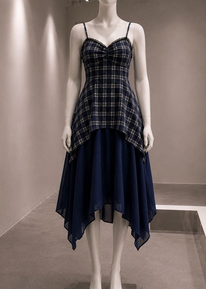 Navy Plaid Layered Dress