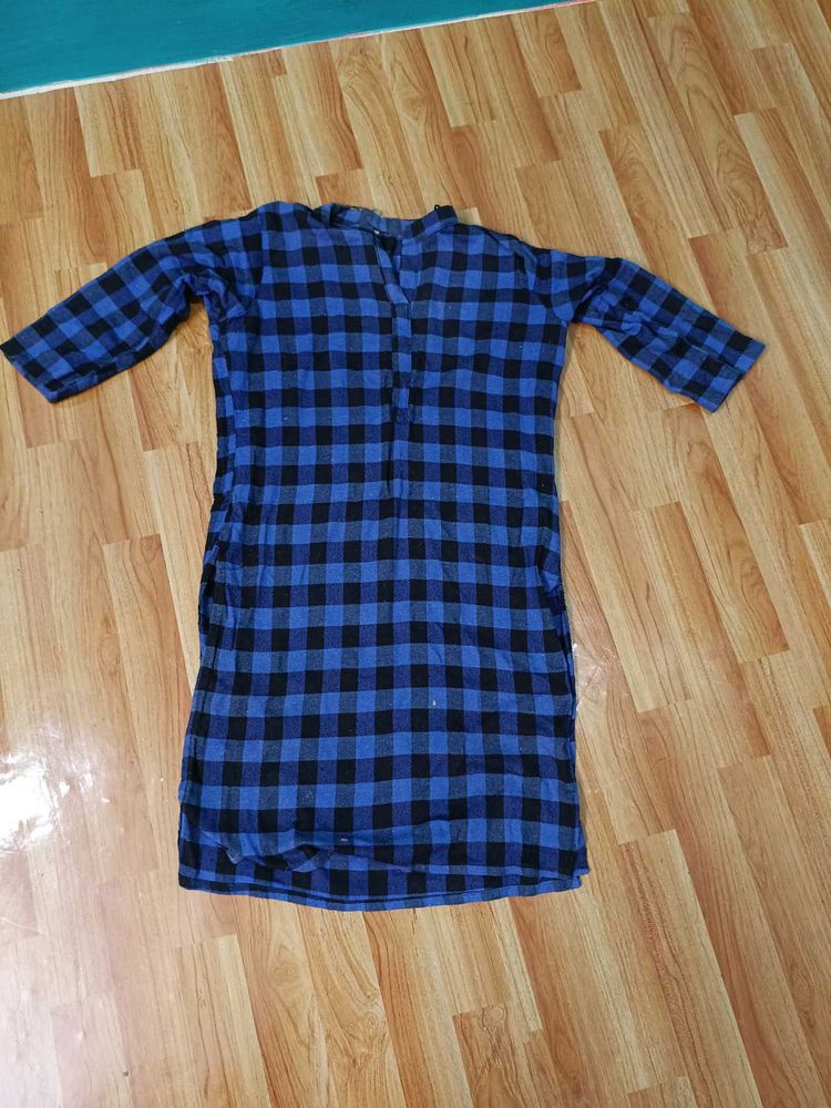 Blue Checkered Shirt Dress
