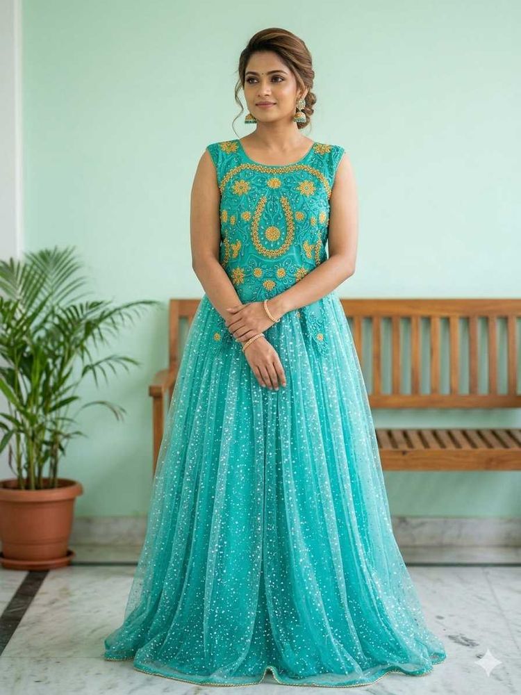 Stunning Teal Embroidered Gown