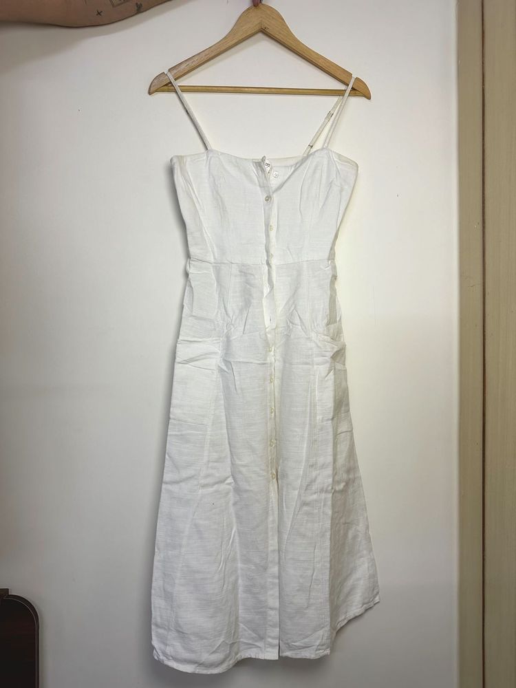 Chic White Linen Blend Midi Dress
