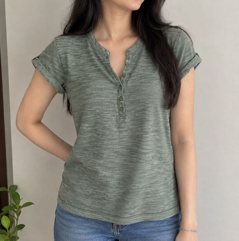 Green Henley Neck T-Shirt