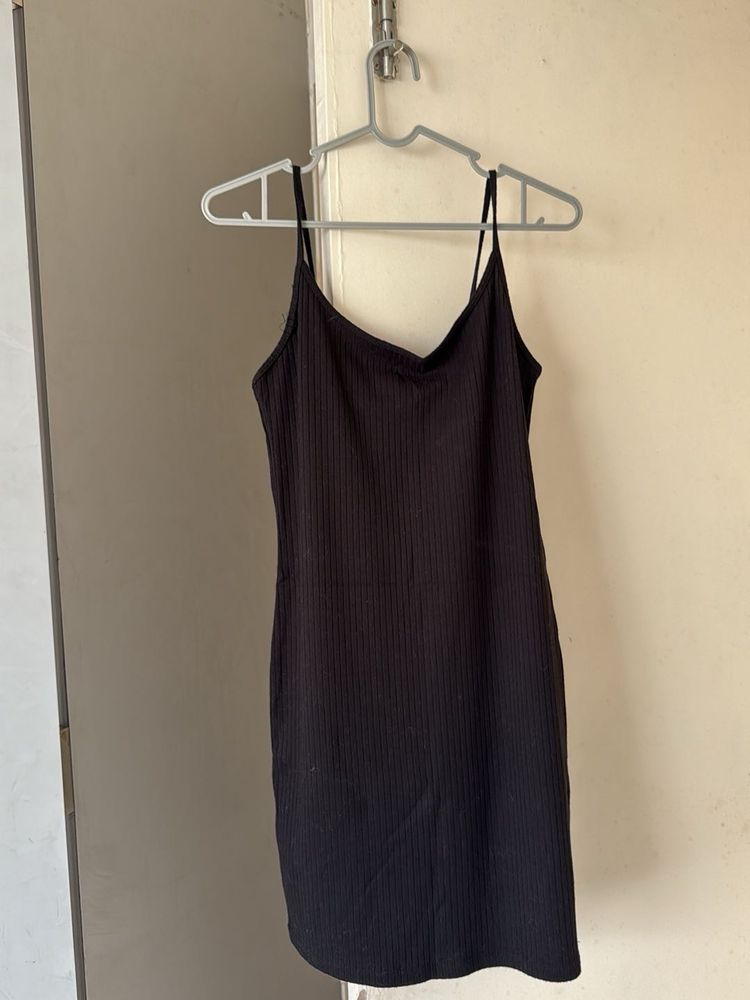 Black Ribbed Spaghetti Strap Dress