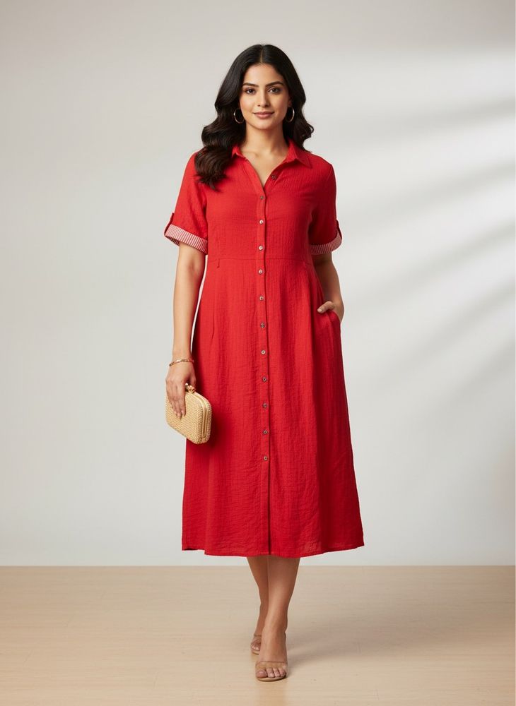Chic Red Button-Up Dress
