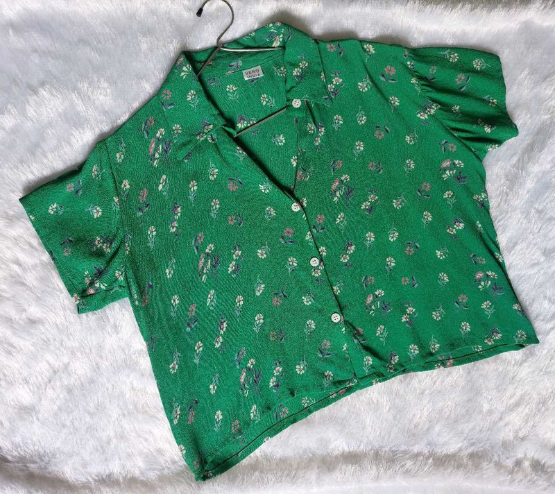 Green Floral Print Blouse