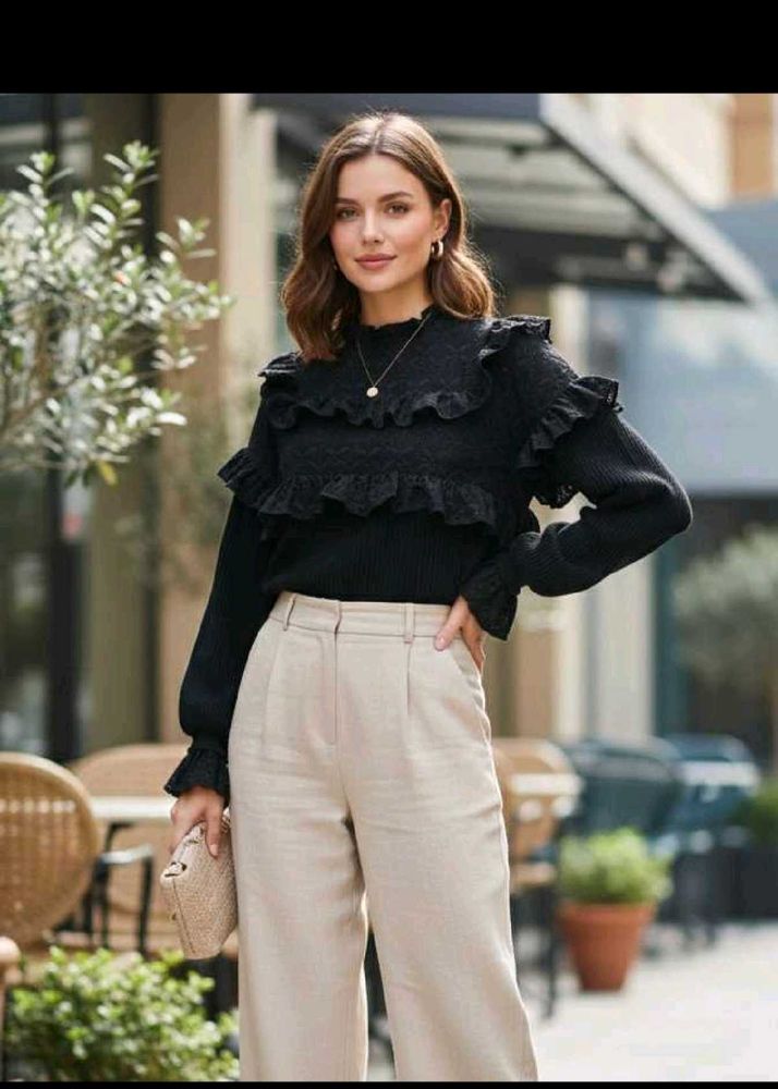 ZARA Black Ruffle Top
