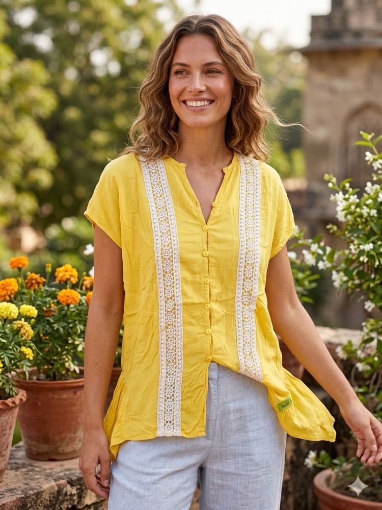 Yellow Embroidered Kurta Top