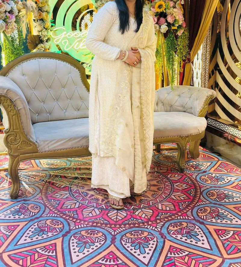 beautiful off white dress kurti with plazoo🤍🤍