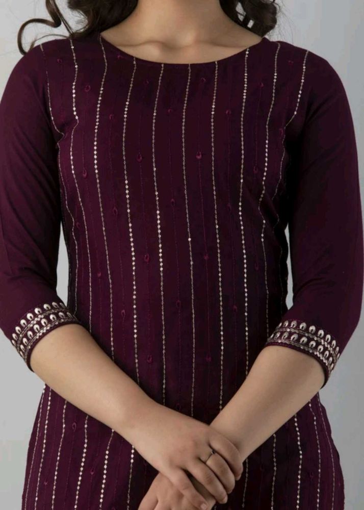 Burgundy Embroidered Kurta