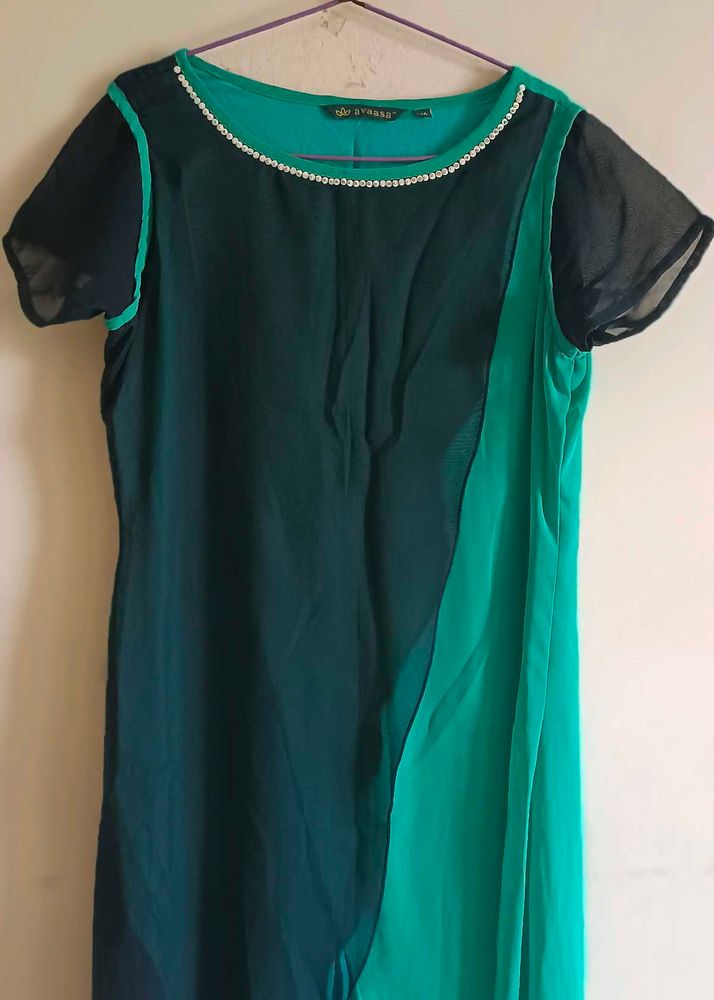 Georgette Teal &amp; Green Kurta