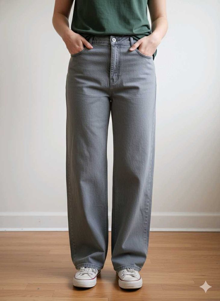 Grey Wide Leg Jeans