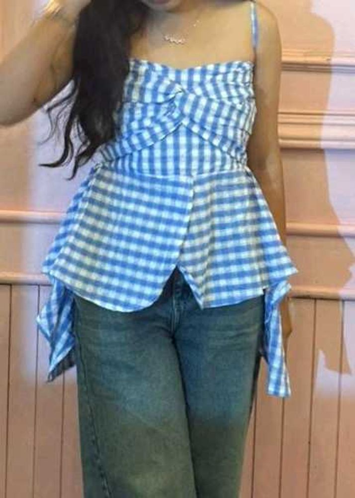 Blue  Peplum Top