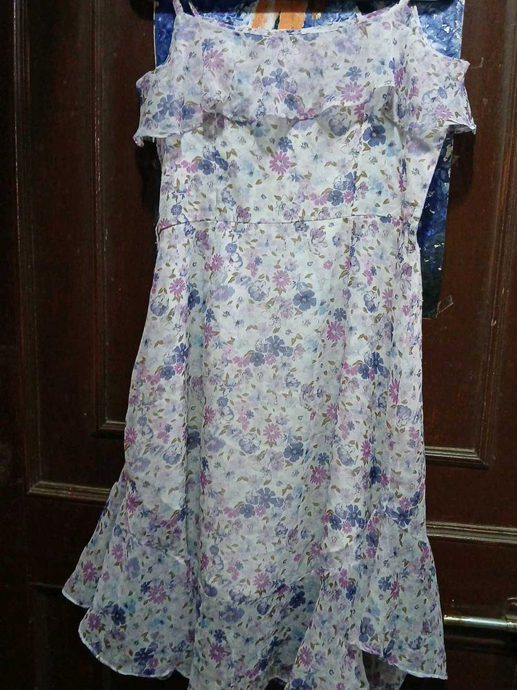 Chiffon Floral Print Cold Shoulder Dress