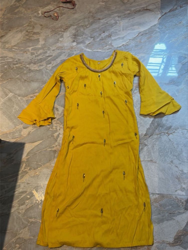 Yellow Embroidered Kurta
